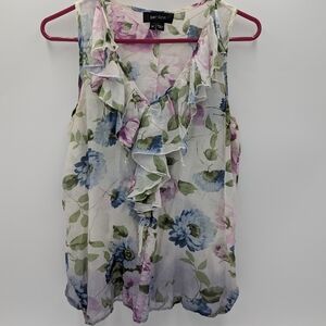 Karen Kane Pastel Floral Ruffle Blouse Medium Feminine Cottagecore Boho Y2k